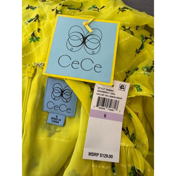 NEW CECE Women's Lemon Drop Floral Print Ruffle Mini Dress Size US 6 - Picture 4 of 7